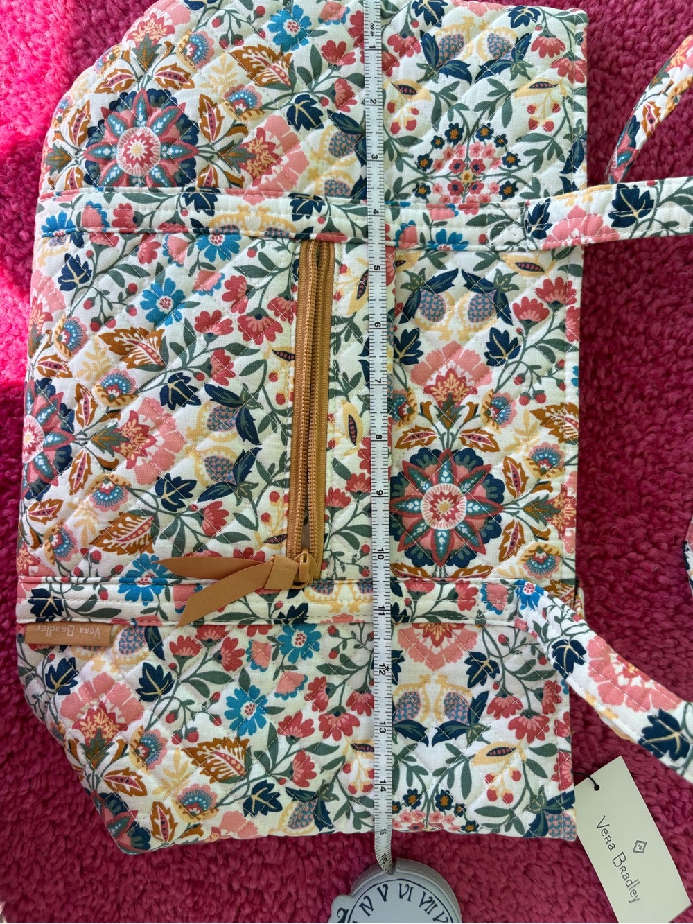 Vera Bradley Quilted Floral Tote in Cream with Pink, Blue and Green Accents
